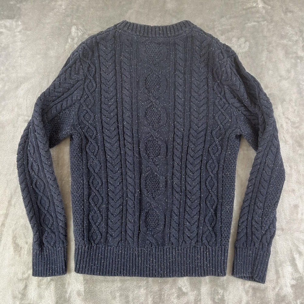 L.L. Bean Sweater Mens Small Blue Cable Knit Crew Neck Organic Cotton Pullover - Picture 8 of 14